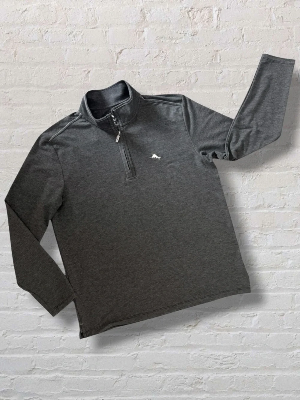 Tommy Bahama Quarter Zip Pullover Men’s Large – Charcoal Gray Marlin Logo